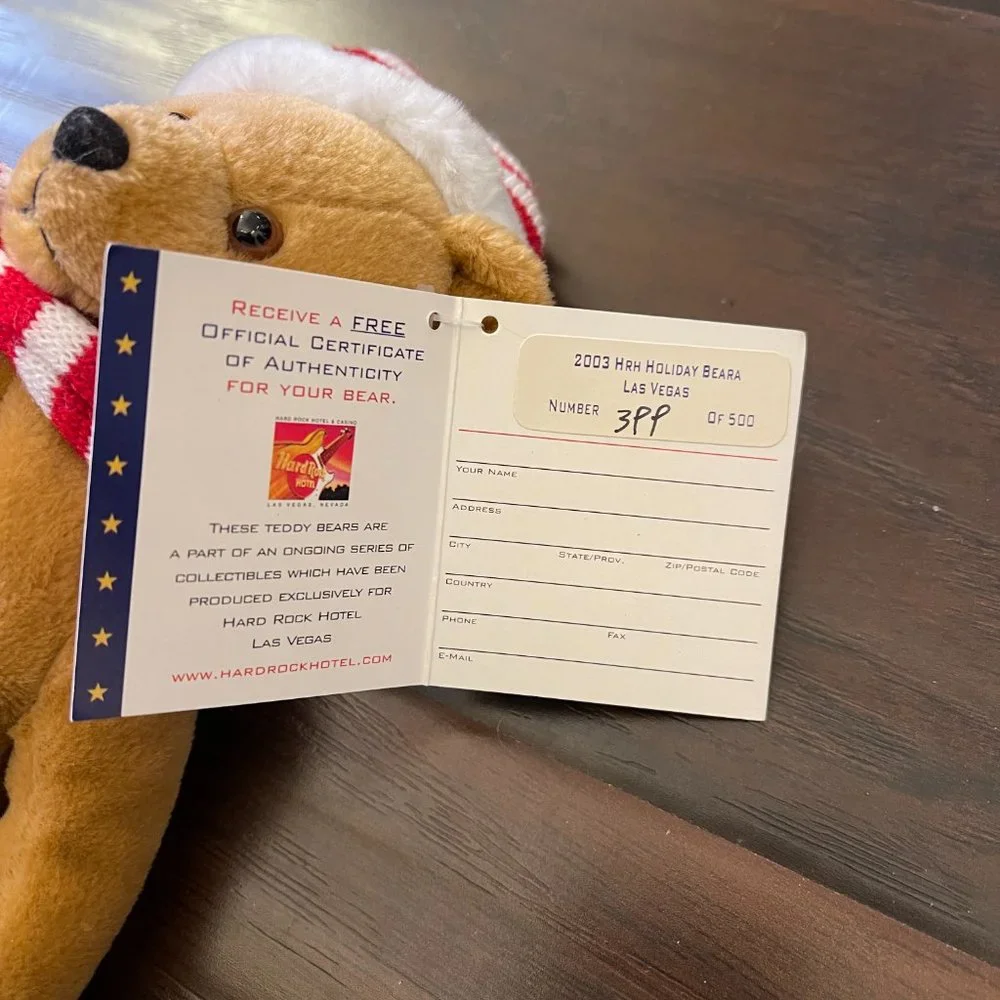 NWT Herrington Hard Rock Hotel Las Vegas Limited Edition 2003 Holiday Teddy Bear - Picture 5 of 8